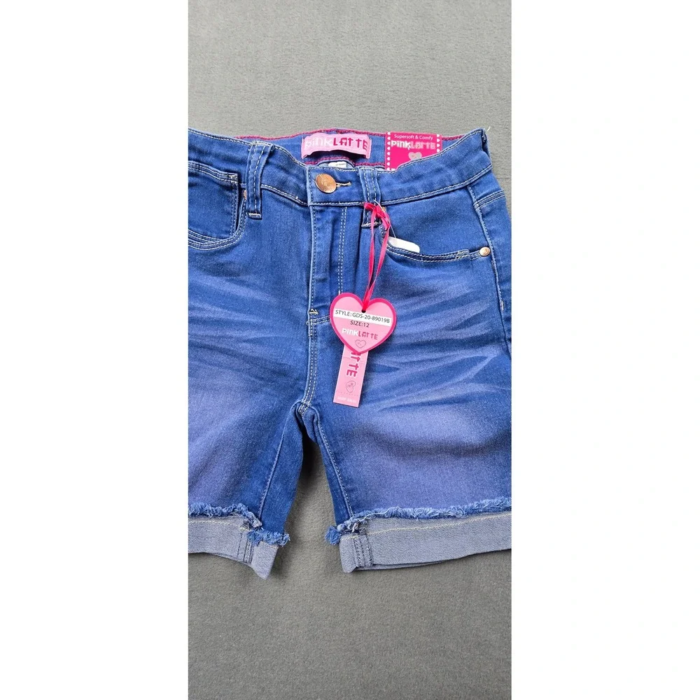 Pink Latte Girls Blue Denim Bermuda Shorts Frayed Hem Size‎ 12 NWT